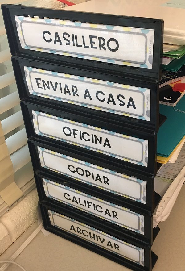 Mailbox with labels in spanish. 